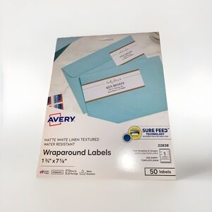 Avery 22838 50 Wrap Around M Labels  1‎ 3/4 X 7 7/8" Matte White New In Package